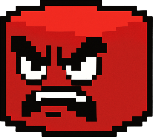 mad red cute cube sprite.
In-Game asset.  2d.  High contrast.  No shadows
