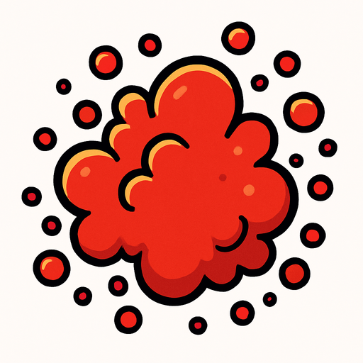 Red particle cloud. Cartoon. Bright outline. Single Game Texture. In-Game asset. 2d. Blank background. High contrast. No shadows.