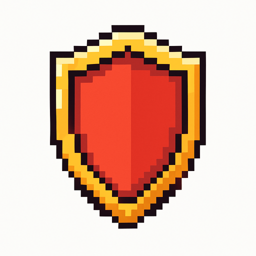 A pixel shield image.
In-Game asset.  2d.  High contrast.  No shadows
