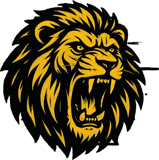 A scary lion image with wooden background.
In-Game asset.  2d.  High contrast.  No shadows