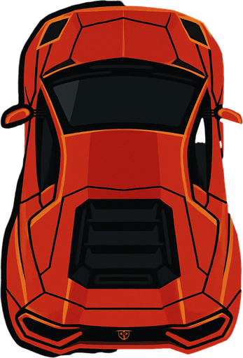 Bird view lamborghini car.
In-Game asset.  2d.  High contrast.  No shadows