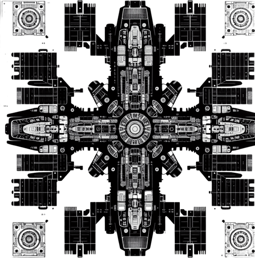basic spaceship scheme inverted colors..
BW. Top view.