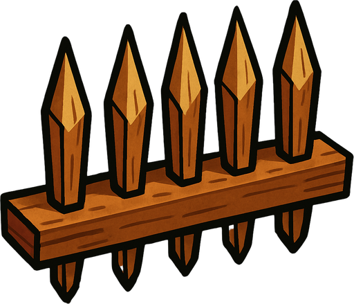 Crea picos de madera, que todos estén unidos en una tablilla por abajo y que arriba estén los picos.
In-Game asset.  2d.  High contrast.  No shadows