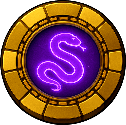 Change the shield in the center to a picture of a winding snake and the background color in the center in purple.
