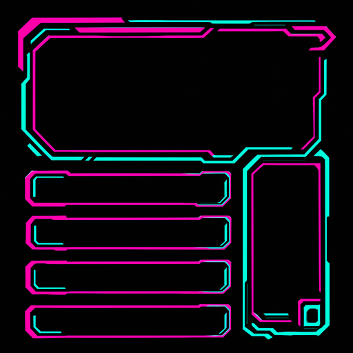 Empty cyberpunk style menu design.
In-Game asset.  2d.  High contrast.  No shadows
