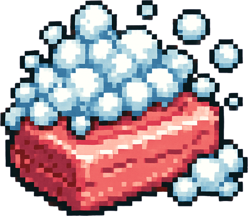 Un jabon con espuma, pixel art, metal slug.
In-Game asset.  2d.  High contrast.  No shadows