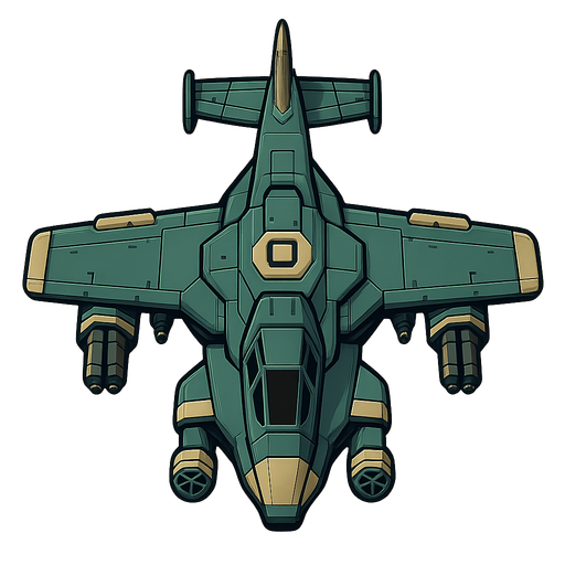 top down 2d scifi pelican war air plane look a like.
In-Game asset.  2d.  High contrast.  No shadows