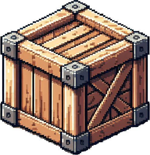 pixel art of a crate, flat side view . Single Game Texture. In-Game asset. 2d. Blank background. High contrast. No shadows.