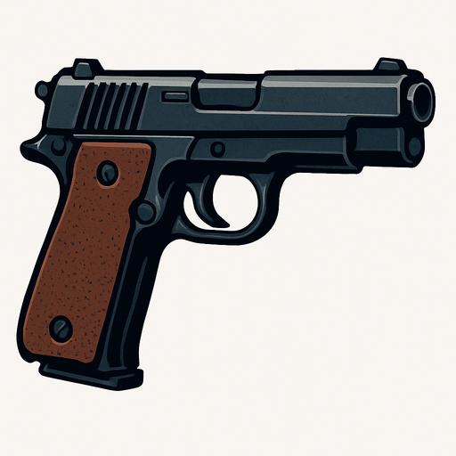 Pistola realista.
In-Game asset.  2d.  High contrast.  No shadows