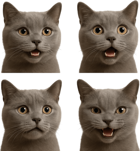Sprite sheet of head only with different face expressions : smiling, surprised, feared, laugh, angry...
KEEP SAME ORIENTATION