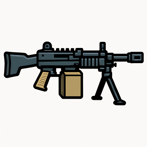 machine gun.
In-Game asset.  2d.  High contrast.  No shadows