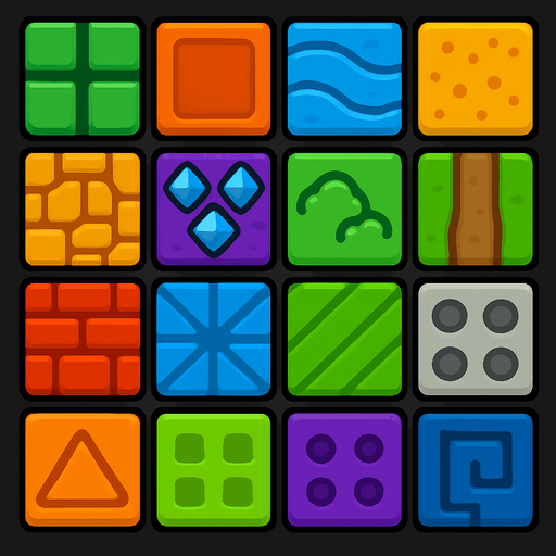 Grid cells tile assets. HD colors.
In-Game asset.  2d.  High contrast.  No shadows