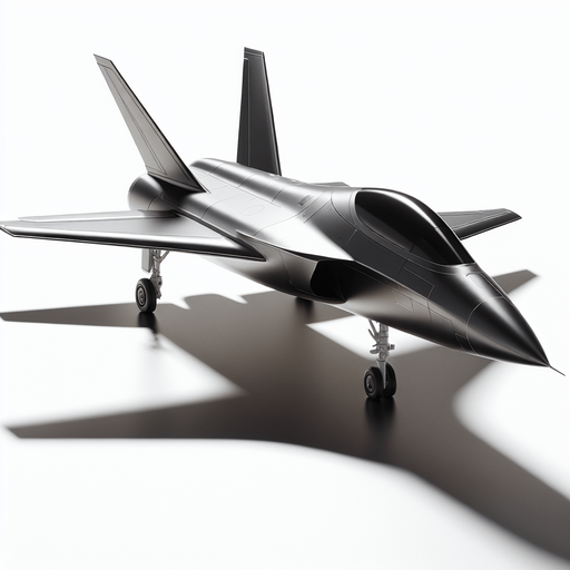 Cool jet standing up.
Single Game Texture.  In-Game asset.  2d.  Blank background.  High contrast.  No shadows