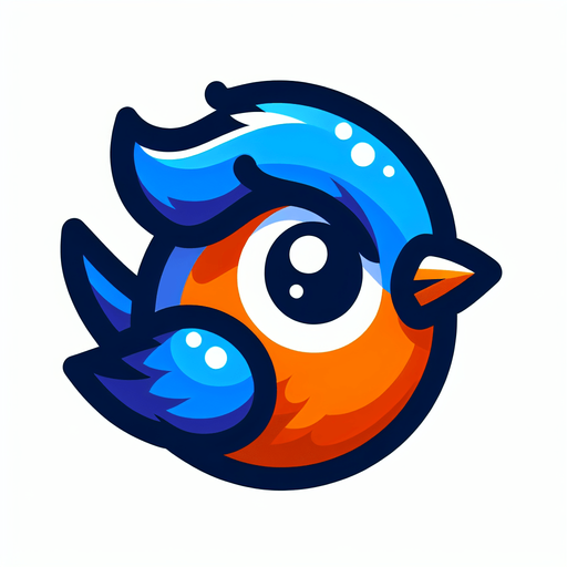 Single simple cartoon bird for a game titled "Flap & Bounce". The bird has lots blue and orange colors and is high contrast. Only bird. No shadows