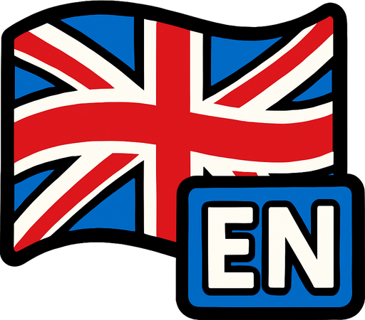 Bandera de Idioma inglés curvada con sus primeras letras EN.
In-Game asset.  2d.  High contrast.  No shadows