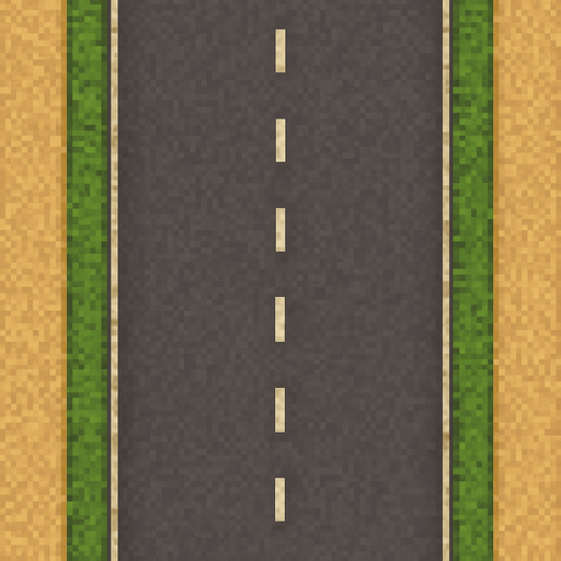 pixel art 2d road 3 lane top view