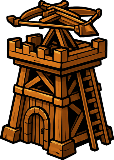 ahşap hava savunma kulesi, üstünde arbalet olsun.
In-Game asset.  2d.  High contrast.  No shadows