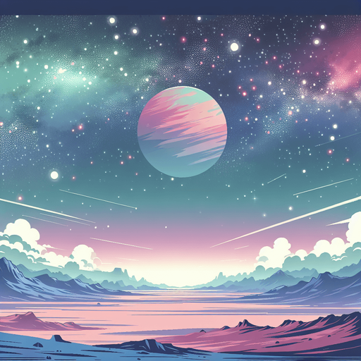 beautiful expansive landscape. starry sky, pastel colours, high definition, alien world.. Single Game Texture. In-Game asset. 2d. Blank background. High contrast. No shadows..
Single Game Texture. In-Game asset. 2d. Blank background. High contrast. No shadows.
