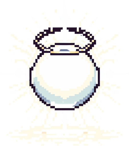 pixel art of a white orb with a halo.
Single Game Texture. In-Game asset. 2d. Blank background. High contrast. No shadows.