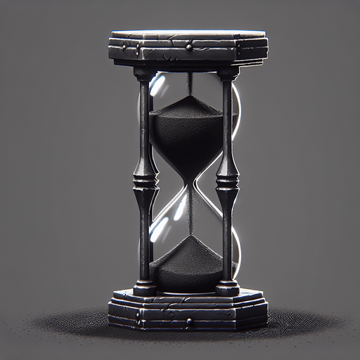 Песочные часы, черный.
Single Game Texture. In-Game asset. 2d. Blank background. High contrast. No shadows.