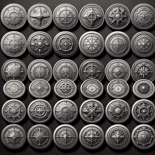 Coins.
Single Game Texture. In-Game asset. 2d. Blank background. High contrast. No shadows.