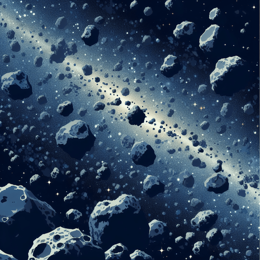 A background image of asteroids in space
Single Game Texture. In-Game asset. 2d. Blank background. High contrast. No shadows.