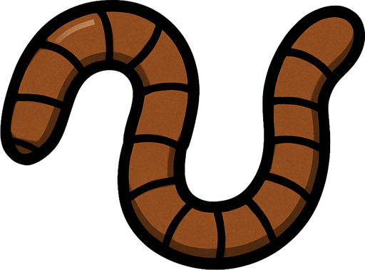 Short brown worm.
In-Game asset.  2d.  High contrast.  No shadows. Very simple