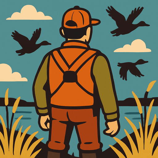 Duck hunter without gun from behind of him.
In-Game asset.  2d.  High contrast.  No shadows