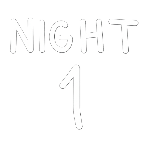 It says Night 1. No background. Transparent background. Blank background. No shadows. 2d. In-Game asset. flat