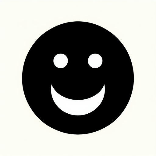 a black oval with a laughing smiley.