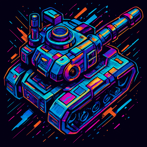 tank upper head part only without the tank. seen from above. with cyberpunk style mixed by abstracts. HD colors. seen from upper side of the tank
In-Game asset.  2d.  High contrast.  No shadows