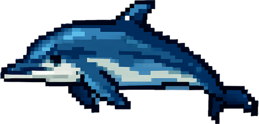 Realistic pixel horizontal dolphin.
In-Game asset.  2d.  High contrast.  No shadows