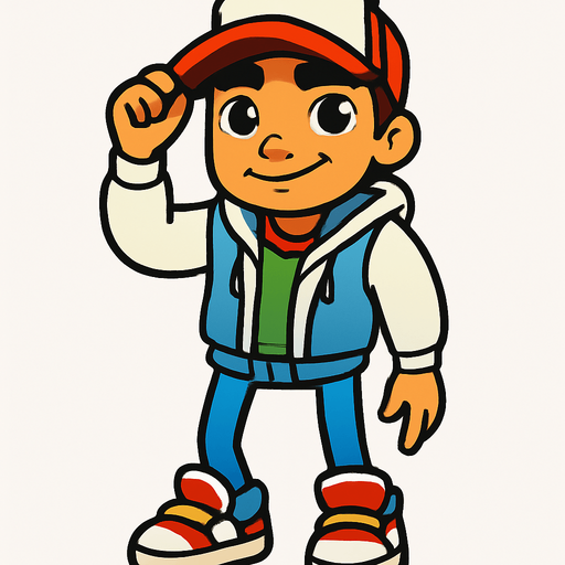 Jake from Subway surfers player.
In-Game asset.  2d.  High contrast.  No shadows