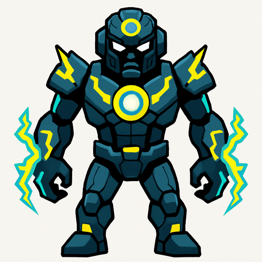different cyborg electro enemy from the front side facing camera. HD colors. separated
In-Game asset.  2d.  High contrast.  No shadows