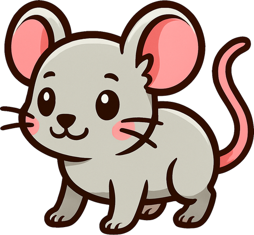 Un emignone souris cartoon style sur ses quatres pattes.
In-Game asset.  2d.  High contrast.  No shadows