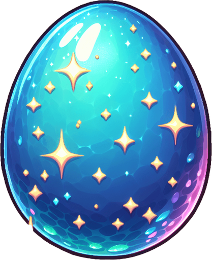 partıltılı yumurta.
Single Game Texture.  In-Game asset.  2d.  Blank background.  High contrast.  No shadows