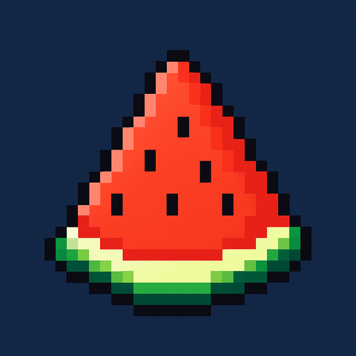 make pixel art 2d watermelon.
In-Game asset.  2d.  High contrast.  No shadows