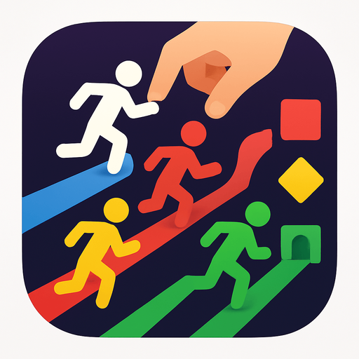 Modern App Store icon, high definition, square with rounded corners, for a game titled "Color Runner Dispatcher" and with the description "Drag and drop colored runners onto matching lanes, rerouting them in real time to deliver them to the correct colored destination. Score points for perfect matches and build combos, but avoid mistakes as the game speeds up!". No text on icon!