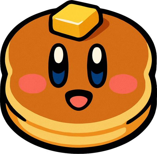 Pancake with a kirby face.
In-Game asset.  2d.  High contrast.  No shadows