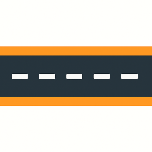 has a horizontal road.
In-Game asset.  2d.  High contrast.  No shadows