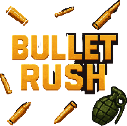 Create an title image written "Bullet Rush" in it, add some elements of war like bulets and make it in a semirealistic 16bit style.
In-Game asset.  2d.  High contrast.  No shadows