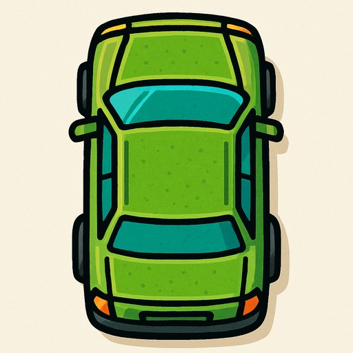 yeşil renk üstten çekilmiş araba resmi.
In-Game asset.  2d.  High contrast.  No shadows
