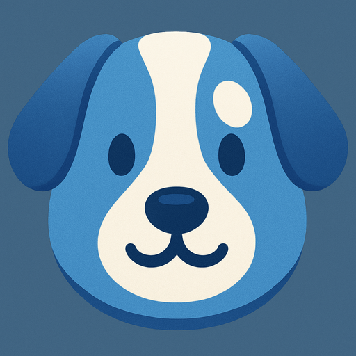 Mantén este mismo estilo, pero has que el perro sea de color azul con manchas blancas.