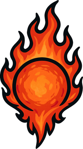 Alev topu alevi aşağı doru olan.
In-Game asset.  2d.  High contrast.  No shadows