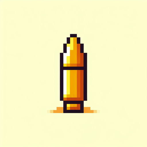 Yellow_bullet pixel.
Single Game Texture. In-Game asset. 2d. Blank background. High contrast. No shadows.