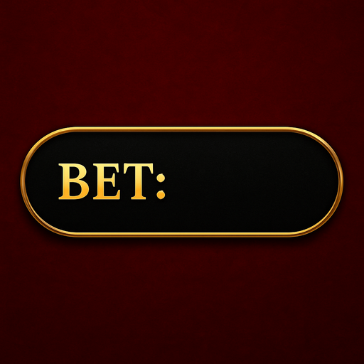 "Crea un asset visual para un panel de visualización del 'BET' actual del jugador en la mesa de Blackjack.

Objetivo: Un espacio claro y elegante para mostrar la cantidad apostada, integrado en la interfaz de la mesa de Blackjack, coherente con el lujo del casino.

Diseño:

Forma: Un panel rectangular horizontal o un óvalo alargado, con bordes suaves o un diseño elegante.

Material/Textura: Acabado metálico pulido (dorado, plateado) o un fondo de terciopelo oscuro (negro, rojo vino, azul noche).

Texto Fijo: La palabra 'BET:' debe estar claramente visible en el panel, en una tipografía limpia, legible y de estilo casino.

Espacio para el Valor: Debe haber un espacio claro y destacado junto a la palabra 'BET:' para que el valor numérico de la apuesta pueda ser insertado dinámicamente.

Color del Texto Fijo: Dorado brillante, blanco puro o un color que contraste bien con el fondo del panel.

Color del Valor: Un color que destaque y sea fácil de leer (podría ser el mismo que el texto fijo.
In-Game asset.  2d.  High contrast.  No shadows