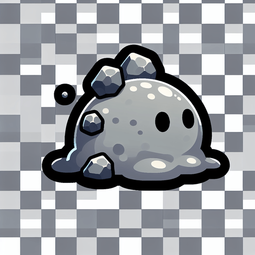 Un slime gris RPG con rocas en su espalda. Estilo suave y simple.
Single Game Texture.  In-Game asset.  2d.  Blank background.  High contrast.  No shadows