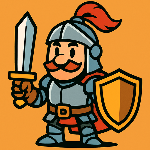 Has un caballero estilo cartoon.
In-Game asset.  2d.  High contrast.  No shadows