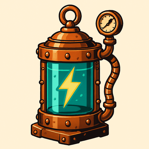 una bateria energetica estilo steampunk.
In-Game asset.  2d.  High contrast.  No shadows