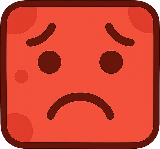 red angry face block. No background. Transparent background. Blank background. No shadows. 2d. In-Game asset. flat